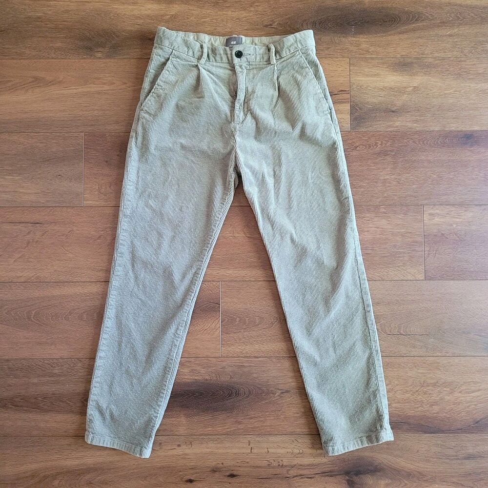 H&M Corduroy Pants Mens 29 Green Regular Fit Coupe Standard Comfort Stretch